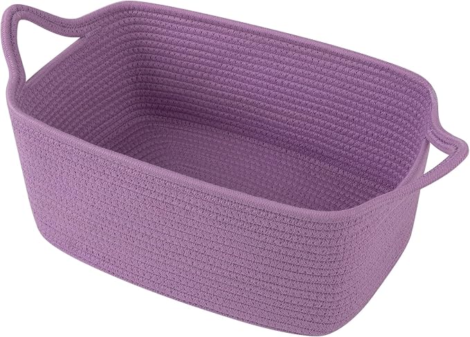 OIAHOMY Woven Basket, Gift Basket Empty with Gift Bags and Ribbons, Rope Baskets for Baby Showers, Storage Baskets with Handles for Nursery, Pet Toy Organizer - Lilac Purple