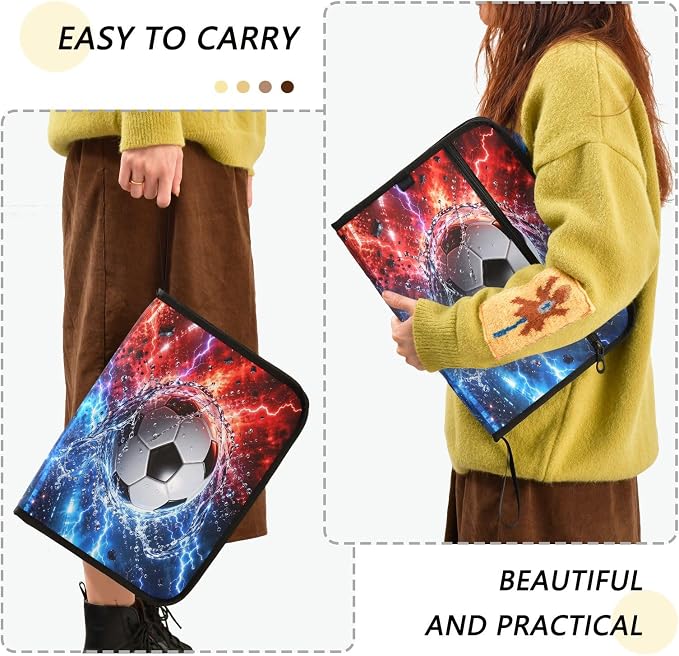 Soccer Neon 13 Pocket File Organizer Expanding File Folder with Front Pouch Portable Business File Storage Document Organizer Folder with Zipper