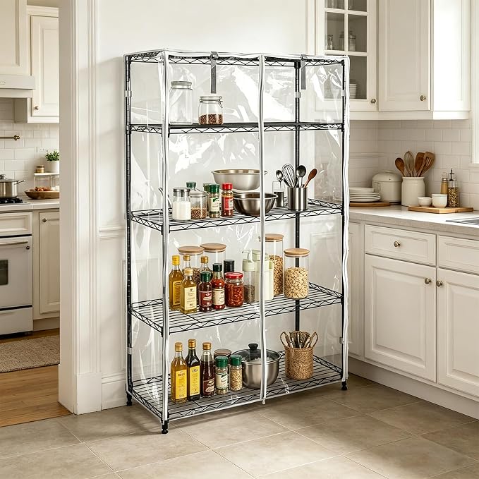 Rileytee Clear Wire Shelf Cover,Durable Dustproof Waterproof PVC Shelf Covers for Wire Shelving,Outdoor Storage Rack Cover for Wire Rack with Zipper,Clear,36"W x 16"D x 72"H