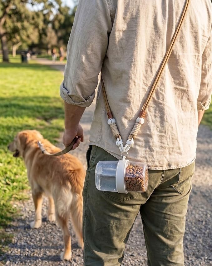 Portable Pet Travel Water Bottle and Food Container - 2-in-1 Detachable Dog Travel Cup for Walking, Hiking and Traveling - Leak-Proof, BPA Free & Food Grade Safety Material (Gray, Medium Size)