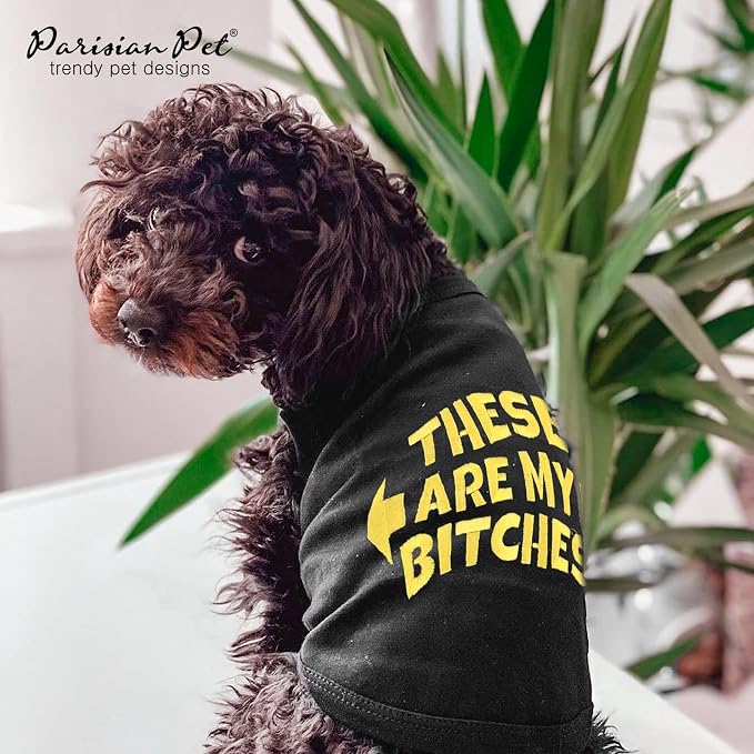 Parisian Pet Dog Shirt – 100% Cotton My Bitches Shirts for Small Dogs – Black Sleeveless Puppy Clothes – Lightweight and Breathable Boy Dog Clothes – Summer Pet Apparel - Stretchable Tshirts for Dogs