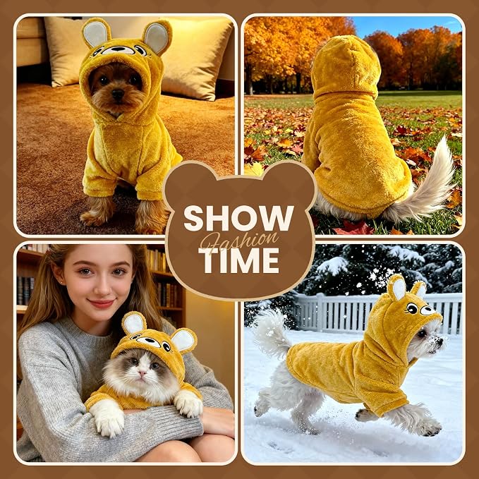 Dog Hoodie with Bear Ears Fleece Dog Sweater for Small Dogs French Bulldog Clothes Puppy Costume for Small Dogs XS Winter Clothes Cozy Pet Fleece for Cats