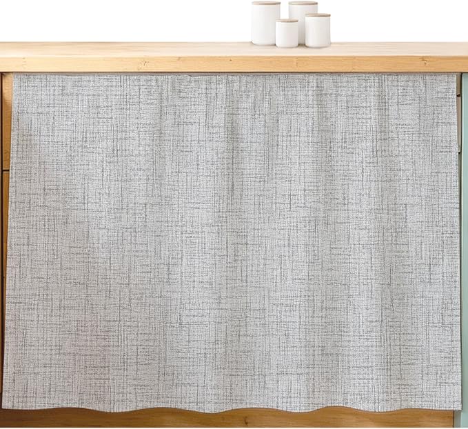 Cabinet Curtains 28x35inch Sink Skirt, Modern Minimalist Gray Desk Skirt for Kitchen Bathroom Shelves, Country Linen Style Privacy Cabinet Curtain Self Stick Adhesive Under Sink Skirts