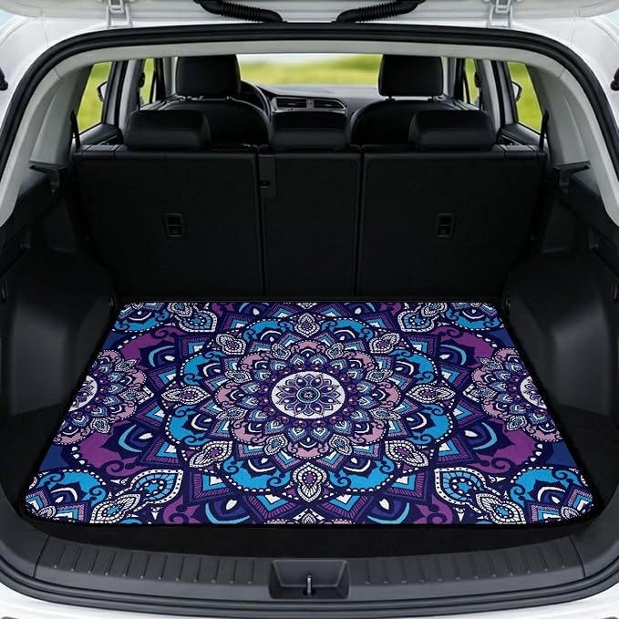 Boho Mandala Print All Weather Trunk Liner 29" x 39", Universal Non Slip Car Trunk Mat for SUV Truck, Washable Durable Pet Friendly Rear Protection Mats