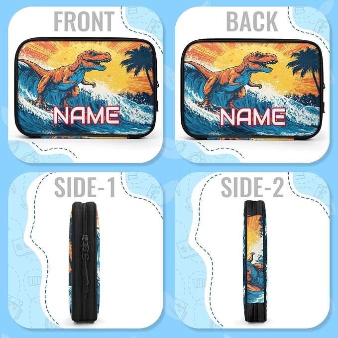 Custom Electronics Organizer Retro Surfing Dinosaur Travel Cable Pouch Large Tech Accessories Case Waterproof Cord Storage Bag for Power Bank Charger Phone Earphone