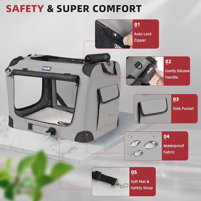 Petprsco Large Cat Carrier for 2 Cats/Small Dogs 24"x17"x17" for Car Travel | Soft Pet Carrier for Large Cats & Small/Medium Dogs, Includes Warm Blanket, Foldable Bowl & Washable Pad, for Long Car Trips