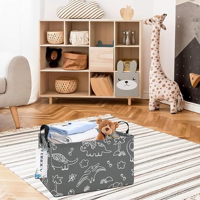 Rectangular Fabric Storage Bin, Foldable Line Dinosaur print Basket | Damp-proof canvas with reinforced stitched handles.Great for clothes,books and sundries in closets,playrooms,laundry rooms.