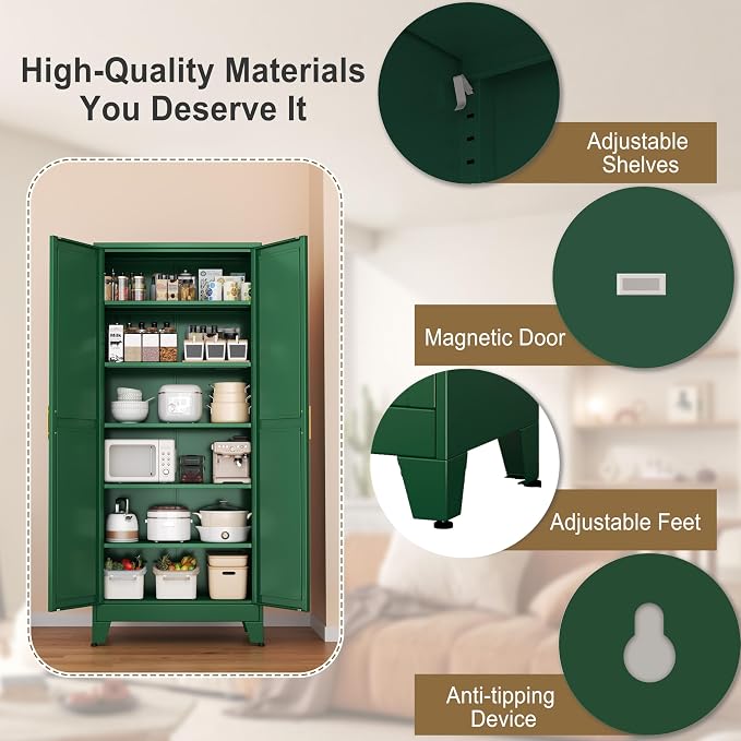 pozdeg 75" Green Heavy Duty Metal Garage Storage Cabinet