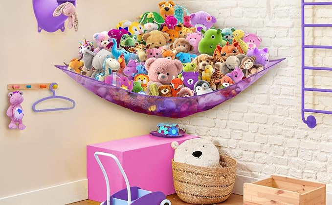 Simple Houseware 2 Pack Stuffed Animal Toy Hammock Net, Purple | Jumbo Size Corner Wall Storage for Kids Room