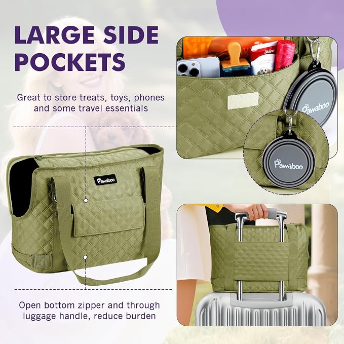 Pawaboo Dog Purse Carrier for Small Dogs with Pocket,Up to 11Lbs | Lightweight & Portable Dog Tote Bag Carrier Purses,Soft Sided Design,Front Pocket for Storage Travel Shopping Matcha Green