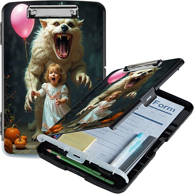 A4 Clipboard with Storage Pen Holder, Clipboards Organizer Nursing Clipboard Foldable File Folder Plastic Clipboard Folio Clip Board for Office Classroom Doctor, White Tiger Balloon Girl