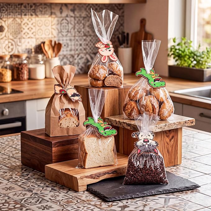 Patelai 20 Pcs 3.94 x 3.94 Inch Fun Animal Shaped Bread Bag Clips Wood Bread Clip Bag Sealerreusable Food Storage Seal Clips Cartoon Shaped Food Storage Holder for Kitchen Snack Organizer