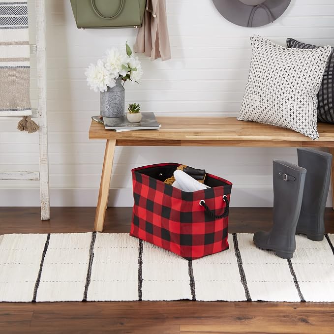 DII Buffalo Check Storage Bin, Medium Rectangle, 16x10x12, Red & Black