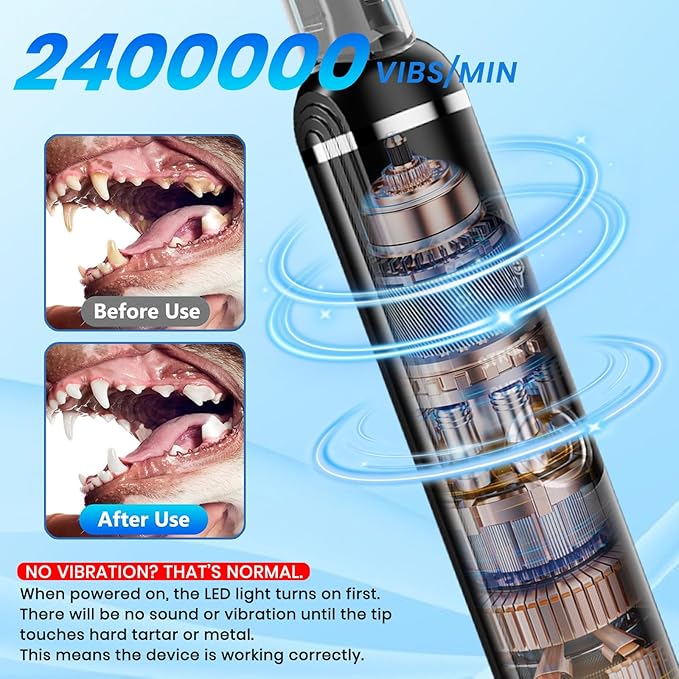 Dog Plaque Remover for Teeth,Pet Ultrasonic Tooth Cleaner with LED Light,Cleaning Kit for Tartar and Stains,5 Adjustable Modes,Pet Teeth Cleaning kit,Suitable for Dogs and Cats (Black)