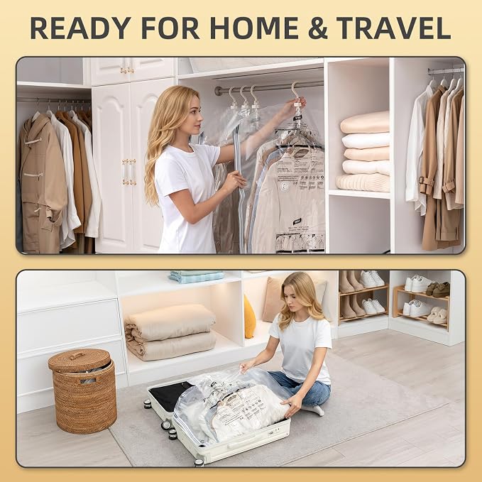 Hanging Vacuum Storage Bags, 6 Large Vacuum Pack Bags for Clothes Reusable Space Saver Bags Vacuum Compression Storage Bags for Winter Coats Wardrobe Coats, Suits & Dresses Garment 5-Ring Hangers | Vacuum Bag Clothing Vacuum Bag for Suits, Coats, Jacke...