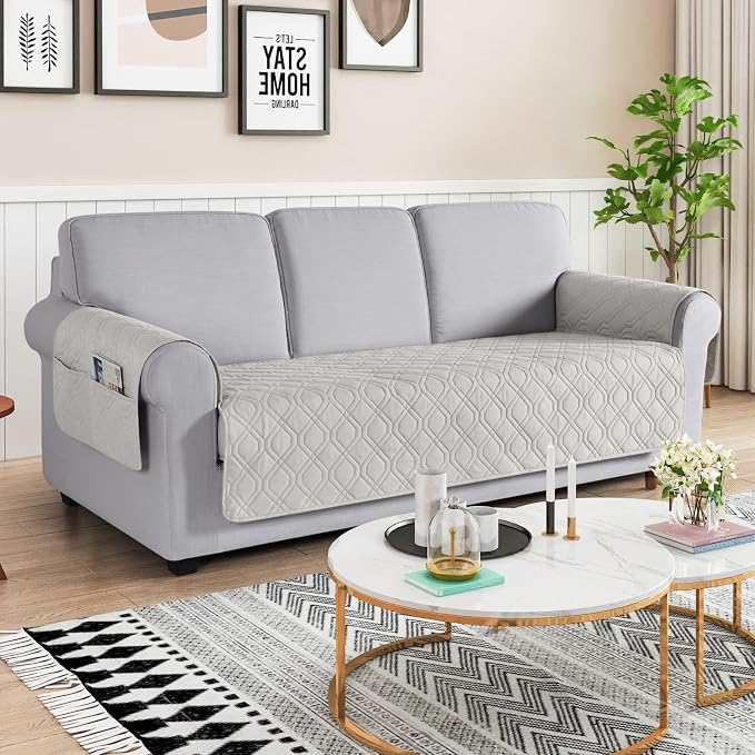 VANSOFY Waterproof Couch Cover for Pets, Off White, 67.3" | Non-Slip, Washable, Utility Pockets, Pet Friendly, Furniture Protector Slipcover for 3 Cushion Couch