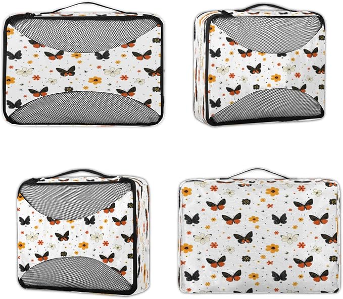 Packing Cubes for Travel, Spring Flowers Butterfly Travel Luggage Packing Organizers for Women Men, Large Custom Toiletries Bag for Clothes Shoes, Floral Butterfly