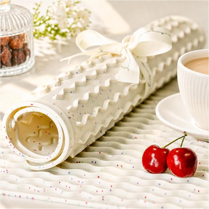 CAKETIME 2 Pack Multicolor Silicone Dish Drying Mat for Kitchen Counter Dining Placemats Coffee Bar Accessories Heat Resistant Waterproof Pet Litter Dog Food Supplies Extra Large 18"x16" Ivory White