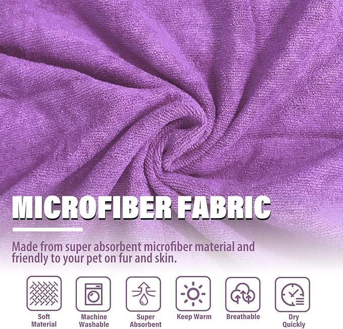 Dog Robe - Fast Drying Towel - Microfiber Super Absorbent Pet Bathrobe, Adjustable Collar & Belly Strap (Purple, XX-Large)