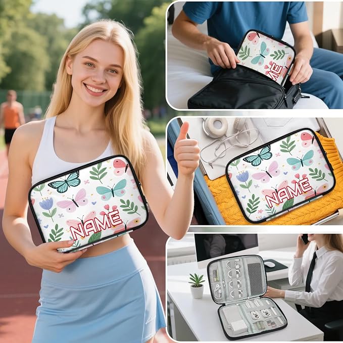 Custom Electronics Organizer Pastel Butterfly Travel Cable Pouch Large Tech Accessories Case Waterproof Cord Storage Bag for Power Bank Charger Phone Earphone