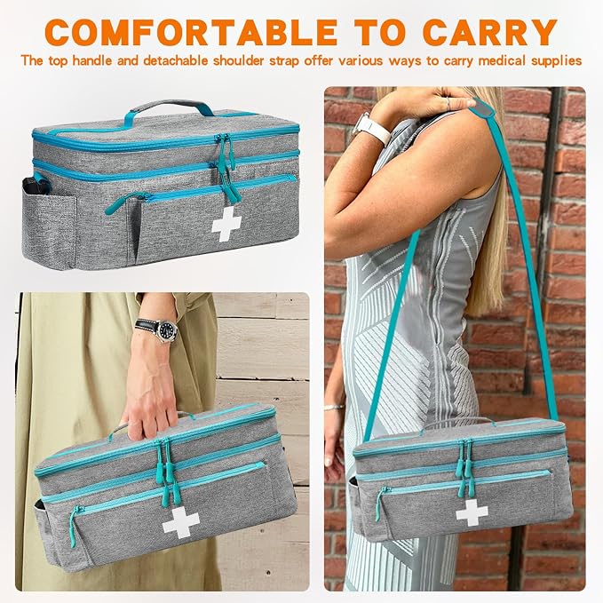 Boczif First Aid Bag Empty, Emergency Kit Bag(Grey with shoulder strap) | Pill Bottle for Emergency Trauma Medical Kits Supplies Waterproof, Ideal for Home, Travel, Outdoor