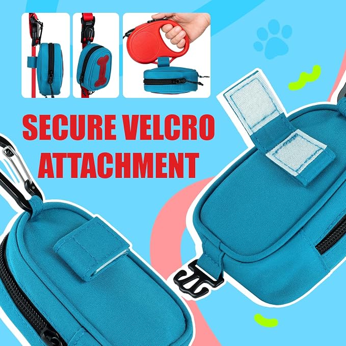 Dog Poop Bag Holder for Various Leashes,Hands Free Dogs Bag Holder with Hook loop/Carabiner Clip,Dogs Poop Bags Rolls Holder-Large Capacity,Dog Walking,Blue