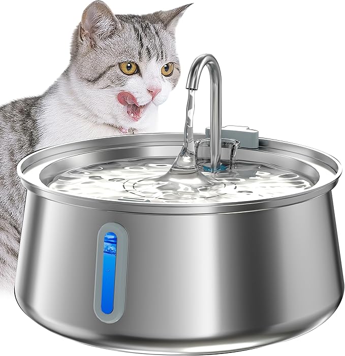 Homtyler Stainless Steel Cat Water Fountain,Pet Water Fountain 4L/135oz Large Capacity,Dog Water Dispenser with Water Level Window, Multiple Filtration, Quiet Automatic Pet Fountain Easy Clean,1Faucet