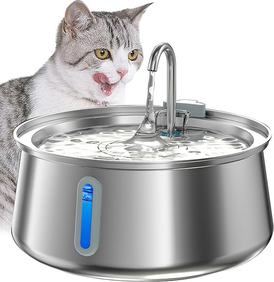 Homtyler Stainless Steel Cat Water Fountain,Pet Water Fountain 4L/135oz Large Capacity,Dog Water Dispenser with Water Level Window, Multiple Filtration, Quiet Automatic Pet Fountain Easy Clean,1Faucet