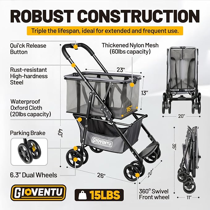 𝟐𝟎𝟐𝟔 𝐔𝐩𝐠𝐫𝐚𝐝𝐞𝐝 Folding Shopping Cart with Wheels, 80lbs Multi Use Grocery Carts with 360° Wheels & Removable Tote Bag, Multifunctional Portable Personal Shopping Carts for Groceries, Black
