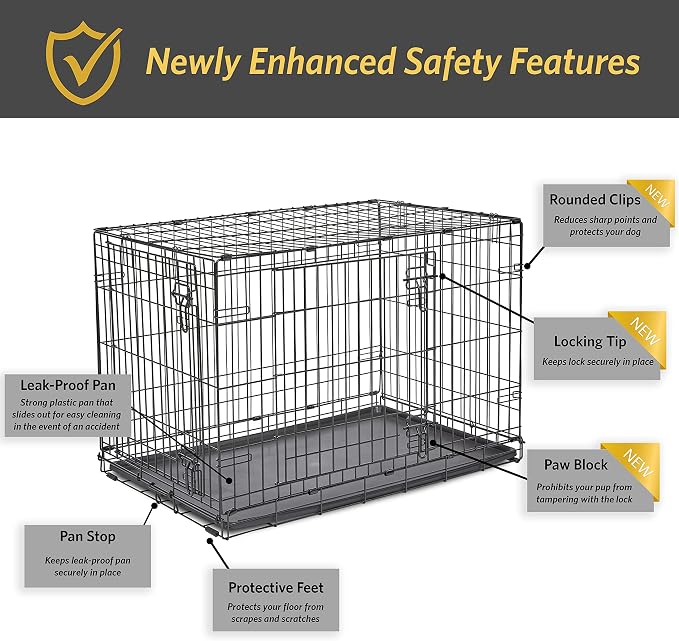 New World by Midwest 36-Inch Double Door Crate, M-L Breeds, 41-70 lbs | Folding Dog Crate, Leak-Proof Tray & Secure Latches, Portable, Durable & Easy to Assemble