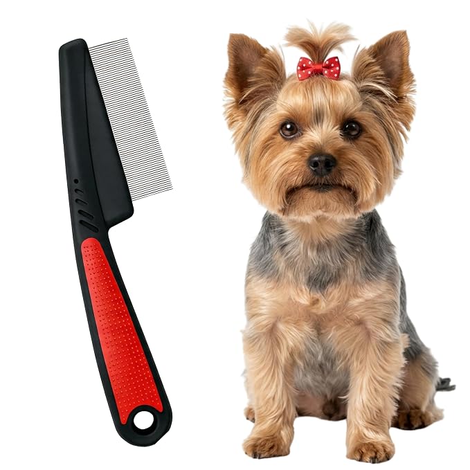 Pets&Goods Stainless Steel Tear Stain Remover Comb – Fine Tooth Grooming Tool for Dogs & Cats with Non Slip Handle, Removes Loose Fur and Dirt, Safe Gentle Cleaning