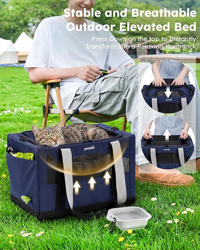 Pecute Cat Carrier, Top Expandable Dog Crate for Travel, Blue