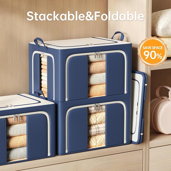 3 Openings Clothes Storage Bins with Metal Frame，24L (navy blue) | Oxford-Gewebe