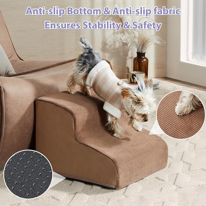 LEXTRO Dog Stairs for Small Dogs, 2-Steps Dog Ramp for Couch, Pet Stairs with Highly Supportive Foam and Non-Slip Bottom, Pet Steps for Cat & Doggie (High 11.8 Inch)