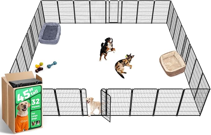 FXW Homeplus Indoor Dog Playpen, 45" H, 32 Panels, for Large Dogs | Stress-free play, Heavy-duty, Semi-open design, Easy setup, Threshold-free gate, Expandable, Patented