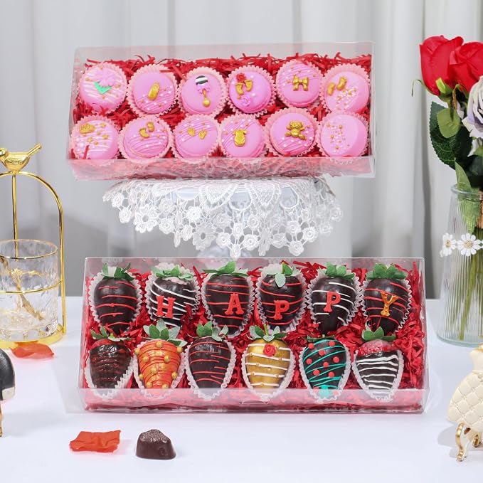 RomanticBaking 50PCS 12x5x2 Inches Clear Gift Boxes for Party Favors | Clear Plastic Boxes fot Cookie,Strawberry,Macaron, Dessert,Jumbo Cards and More
