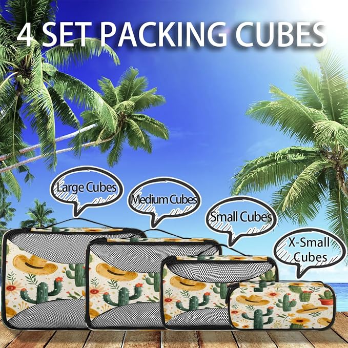 Packing Cubes for Travel, Western Cowboy Travel Luggage Packing Organizers for Women Men, Large Custom Toiletries Bag for Clothes Shoes, Cactus Desert