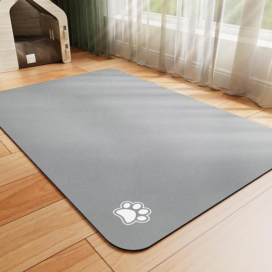 HotLive Dog Food Mat - Absorbent Cat Mat for Food and Water, No Stains Pet Feeding Bowl Mat, Easy to Clean Pet Placemats, Quick Dry Dog Water Dispenser Mat for Messy Drinkers | Paw Grey 16"x 24"