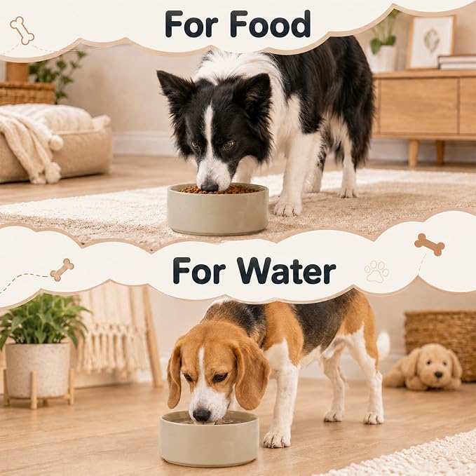 Havniva Ceramic Dog Bowls, Dog Food and Water Bowl Set, Dog Water Bowl | 7.3” Ceramic Dog Food Bowls with Non-Slip Rubber Base, Large Capacity, Dog Feeding Bowls for Medium Dogs