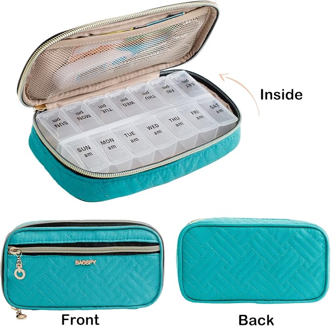 BAGSFY Pill Organizer Case 2 Times a Day- Weekly Medicine Organizer Travel Pill Box with Removable 7 Day Medicine Case Container for Fish Oil, Vitamin, Supplement