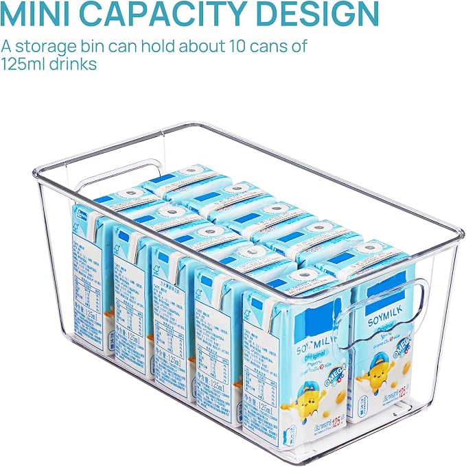 Vtopmart 6 Pack Clear Storage Bins, Pantry Storage Bins with Handle, Small | Plastic Pantry Organizer Containers for Kitchen, Refrigerator, Fridge, Cabinet, Countertops, Home Organization and Storage