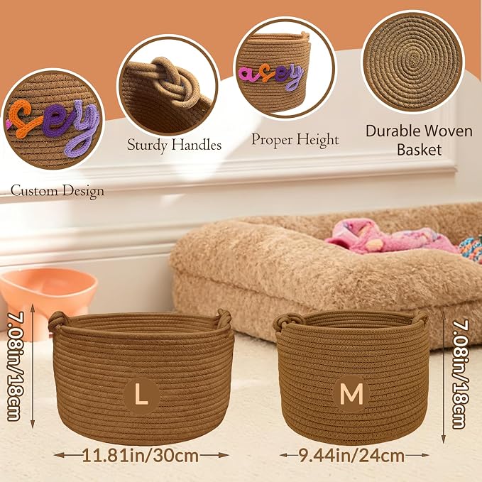Personalized Dog Cat Toy Storage Basket Bin with Name Custom Puppy Cotton Rope Organizer Box for Toys Pet Supplies Puppy Birthday Gifts Basket