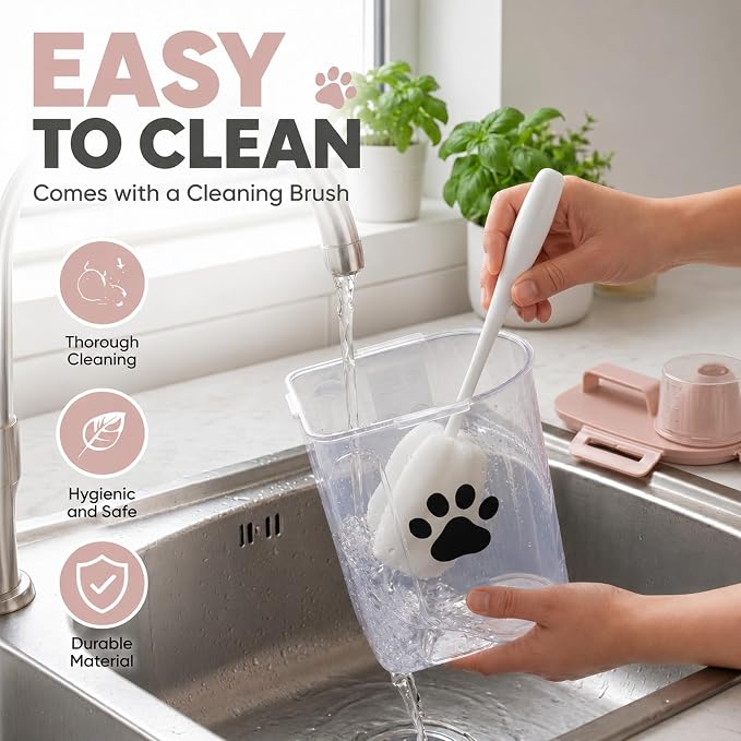 Dog Storage Container with Cleaning Brush and Measuring Cup | Airtight Portable Pet Food Containers with Upgraded Large Spout and Cup for Dogs,Cats,Birds,Small Animals(White)