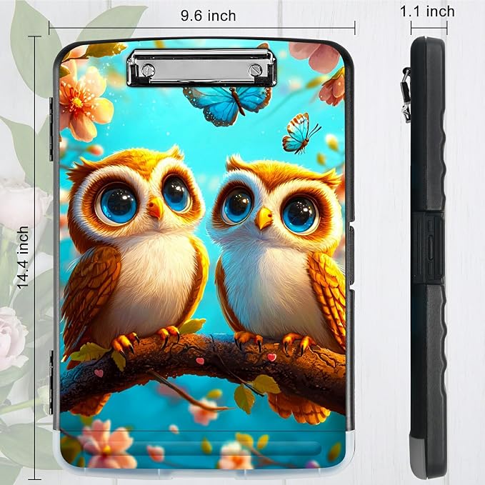 Owl Blue A4 Clipboard with Storage Pen Holder, Clipboards Organizer Nursing Clipboard Foldable File Folder Plastic Clipboard Folio Clip Board for Office Students Classroom Doctor