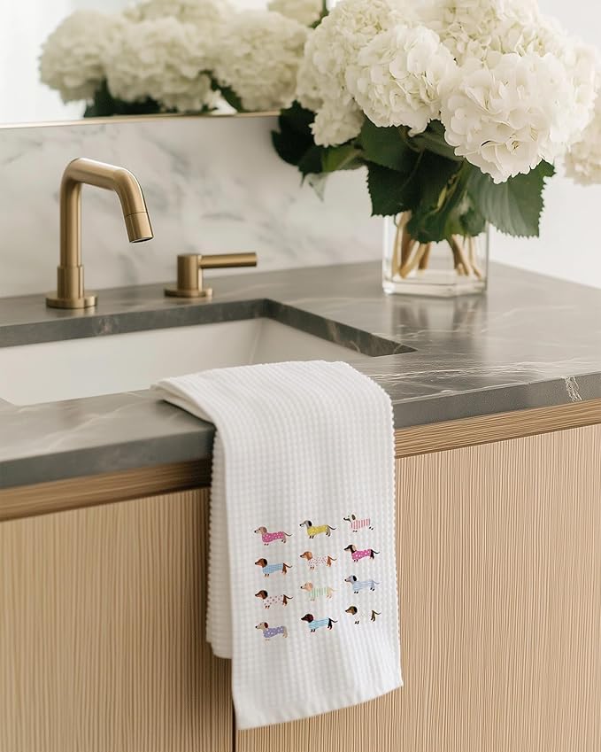 Cute Dachshund Kitchen Towels, Dachshund Lover Gifts Dish Tea Towels for Kitchen Decor, Weiner Dog Gifts for Women Hand Towels for Bathroom Decor, 16x24 Inch