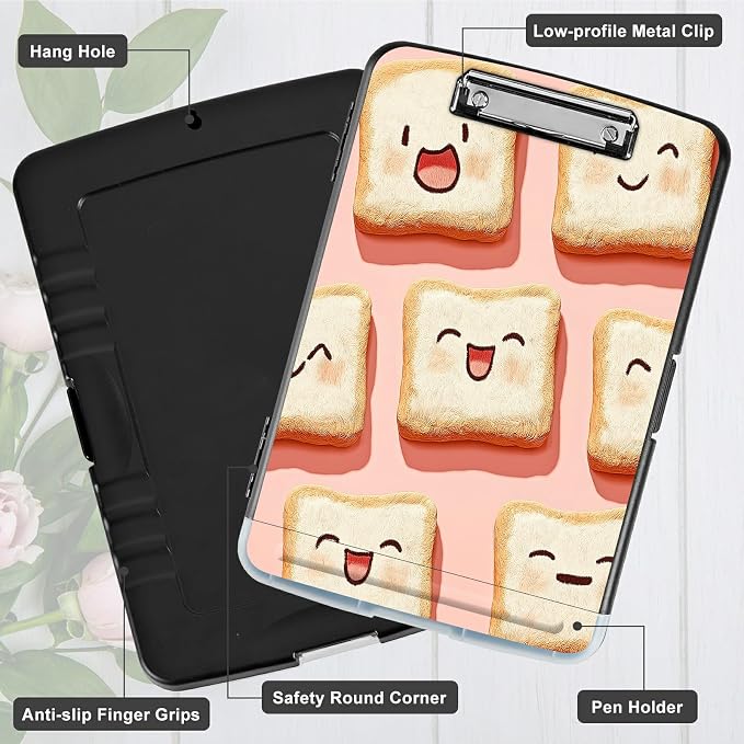 A4 Clipboard with Storage Pen Holder, Clipboards Organizer Nursing Clipboard Foldable File Folder Plastic Clipboard Folio Clip Board for Office Work Classroom Doctor, Pink Sandwich