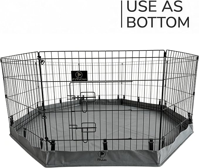 PJYuCien Puppy Playpen with Bottom Pad and Door, 8 Panels 24" H, Gray | 24"W, Dual-function Pad, For Small Pets, Foldable Octagonal Pen, Versatile, Indoor & Outdoor, Backyard, Protects Floors