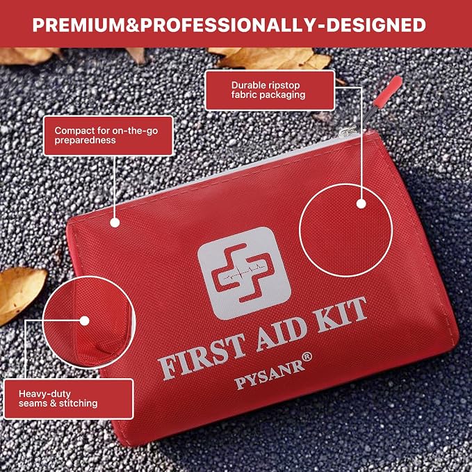 150 Piece Small First Aid Kit Portable Emergency Bag Compact Medical Kit | Mini Waterproof First Aid Bag with Foil Blanket Ready for Emergency Home Camping Travel Sports Office Outdoor Car School