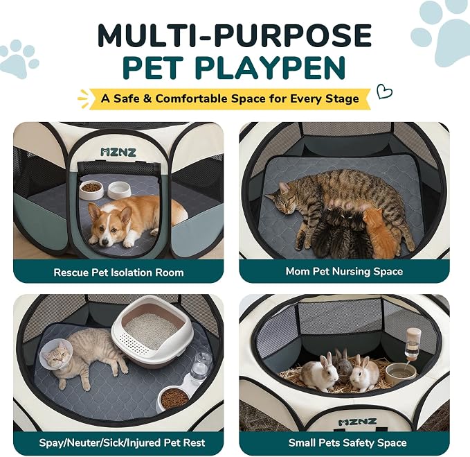 Dog Cat Small Animal Puppy Playpen Crate with Pee Pad, Medium, Grey | Portable Pop Up Pet Cage Enclosure Tent Kennel Indoor Outdoor with Carrying Case, No Assembly, Camping Use