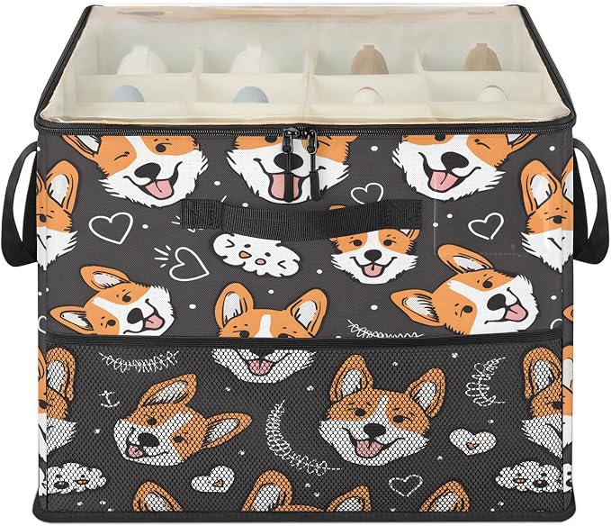 TropicalLife Corgi Puppy Dogs Shoe Organizer for Closet | Foldable Shoe Storage Box Bin 16-32 Pair Shoe Storage for Sneakers, Boots & Heels with Adjustable Dividers, Clear Cover
